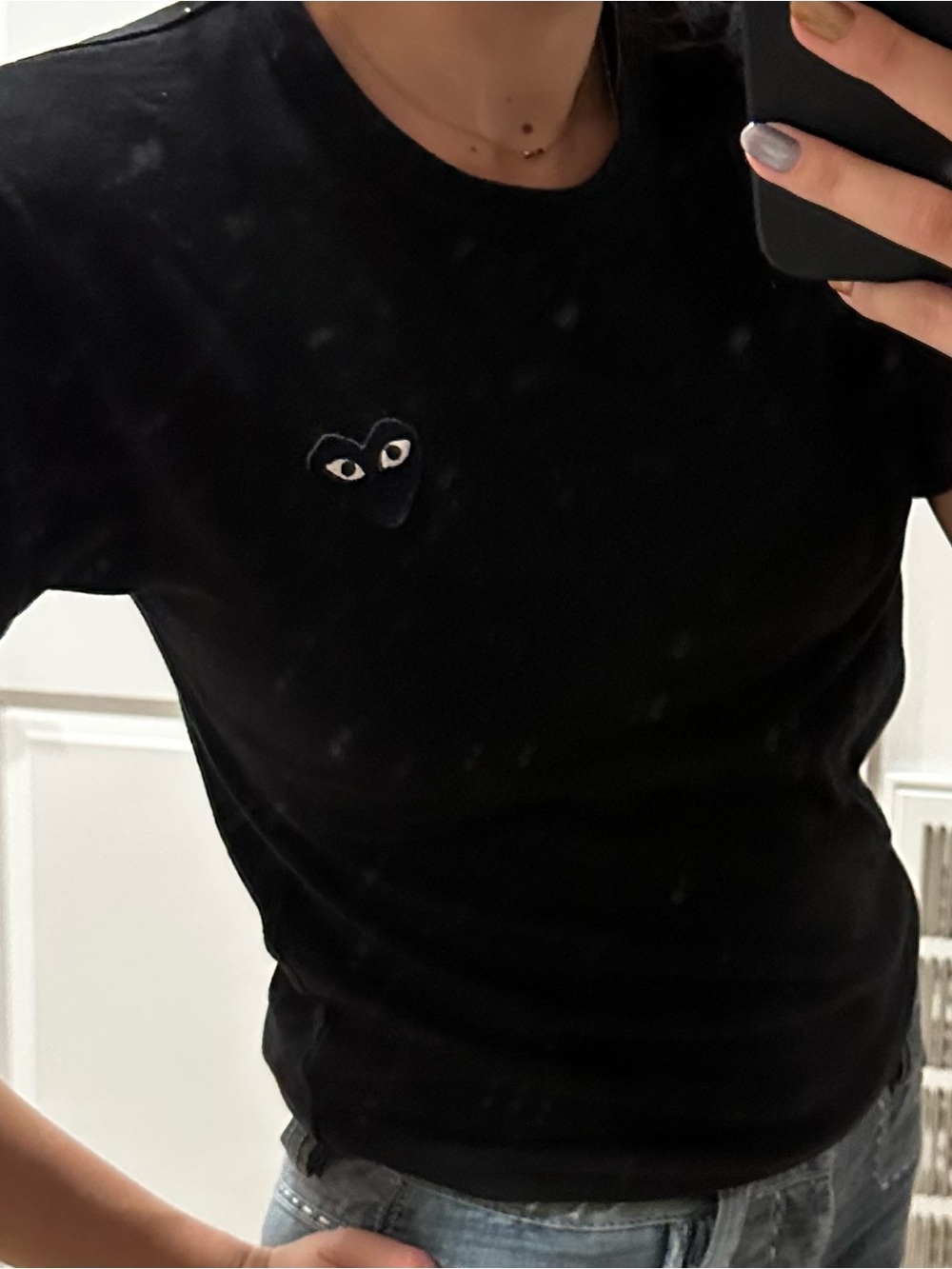 Comme des Garcons Black Short Sleeve Tee with Heart-Eye Patch